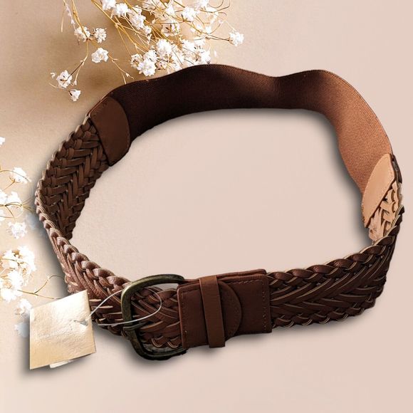 Francescas Womens Size M/L New Braided Stretch Buckle Cognac Brown Belt - Picture 1 of 7